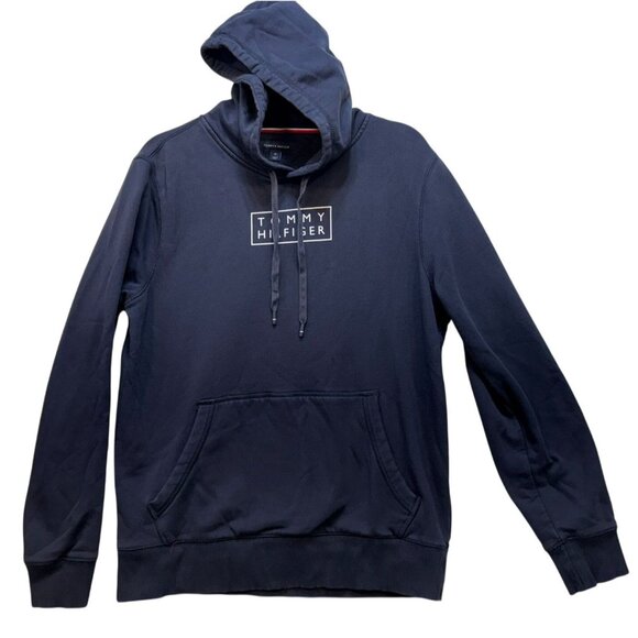 Tommy Hilfiger Mens Hoodie Medium Navy Kangaroo Pocket & Adjustable Drawstring L - Picture 1 of 12
